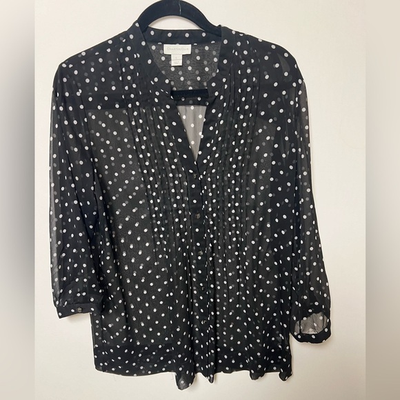 CHARTER CLUB BLACK POLKA-DOT BLOUSE SIZE L - Picture 5 of 5